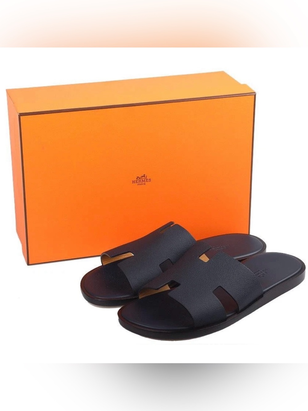 NEW HERMES MEN'S IZMIR DARK BLUE EPSOM LEATHER SANDAL SHOES 41/8